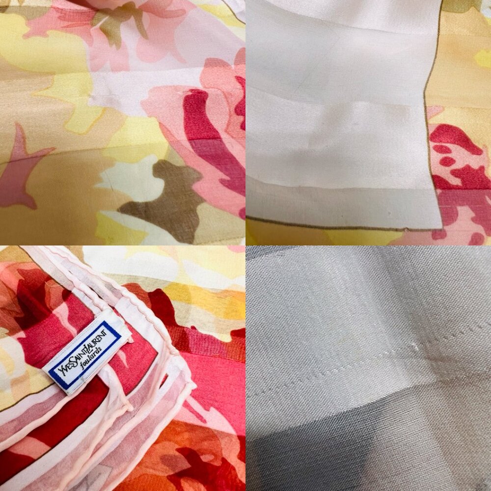 Yves Saint Laurent Scarf Chiffon/Satin Lg 34" 100% Silk light pink Floral (31 - Picture 8 of 13